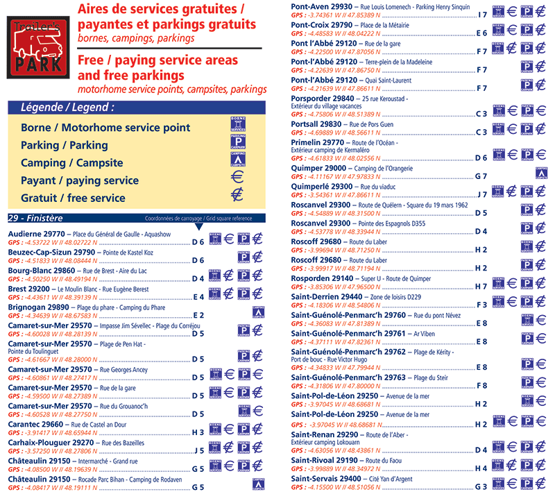 Extrait du listing de la Carte des Aires Bretagne